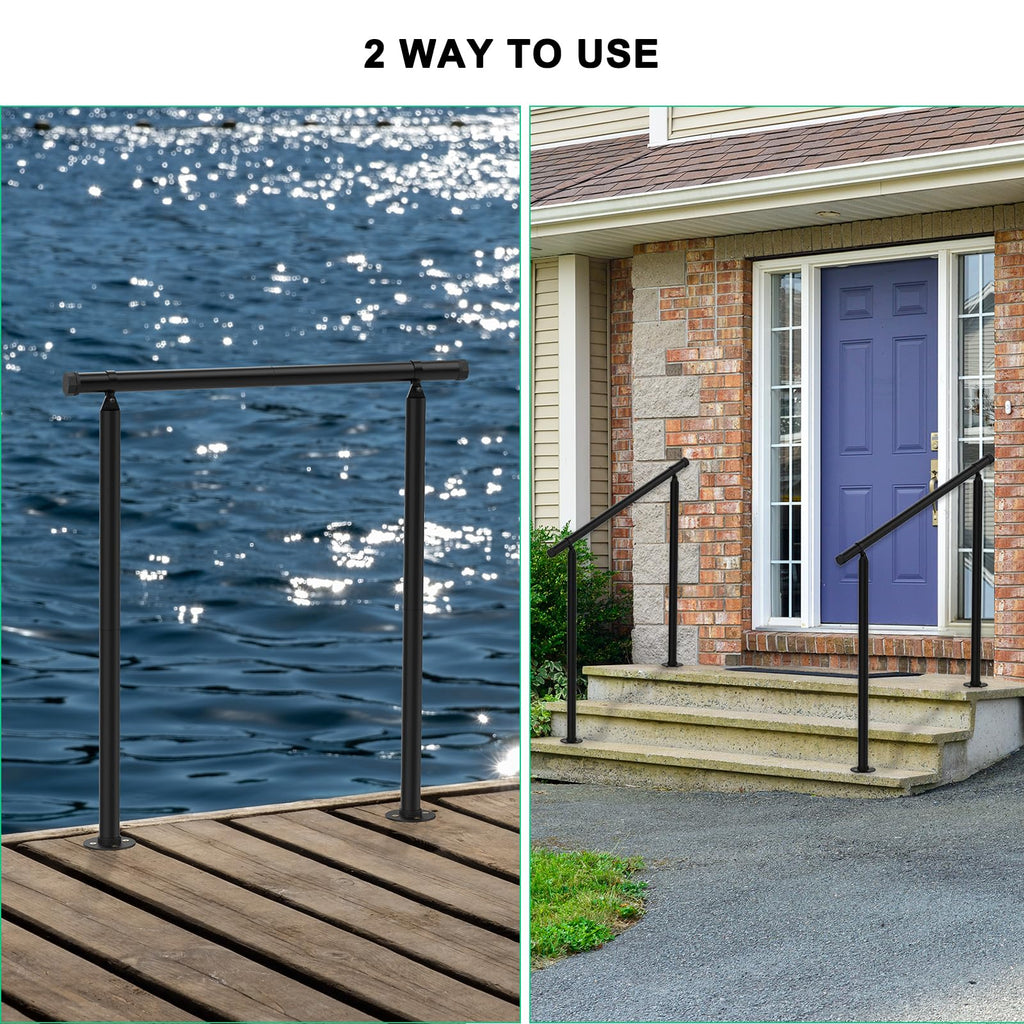 Hand Rails for Outdoor Steps, 2 Pack Adjustable Handrail Railing Kit for Indoor Stairs (2-3 Steps), Easy One-Step