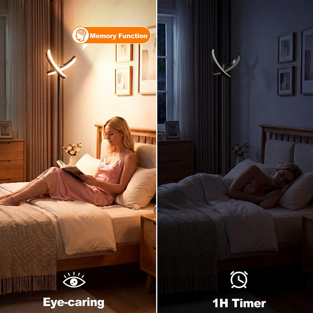 LED Floor Lamp, 32W 2200lm LED Floor Lamp, Dimmable Standing Lamp with 2 Rotatable Lights, Foot Pedal & Remote