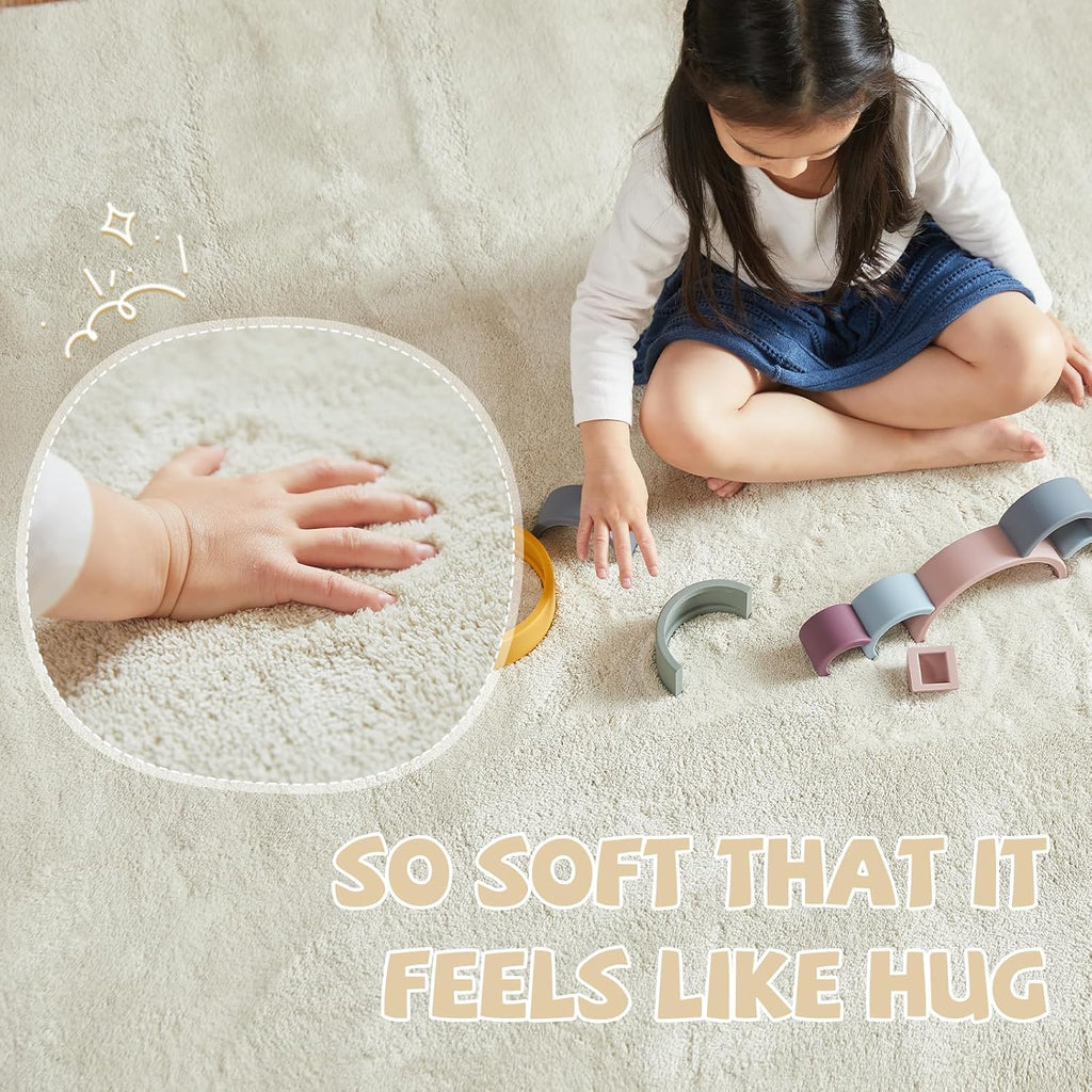 Solid Plush Runner Rug Shaggy Washable Hallway Rug, Ivory
