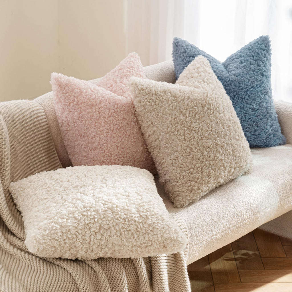 Decorative Faux Fur Pillow Covers Sherpa 18x18 Pink