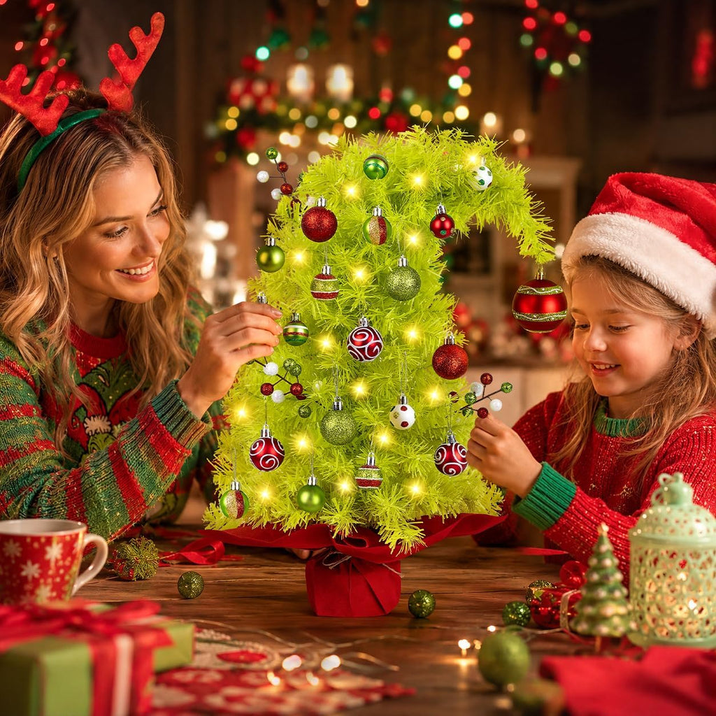 2FT Whimsical Mini Christmas Tree with Lights Ball Berries 8 Lighting Modes