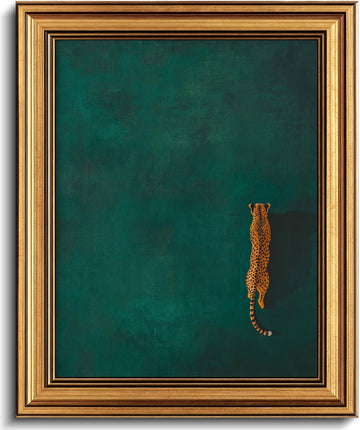 Gold Framed 3D Textured Wall Art, Vintage Green Cheetah Canvas Prints, Minimalist Emerald Green Leopard Pictures