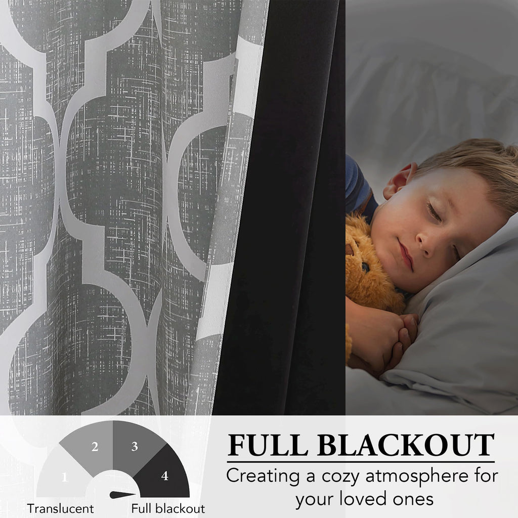 Moroccan 100% Blackout Curtains Bedroom Grey 50x84 2 Panels