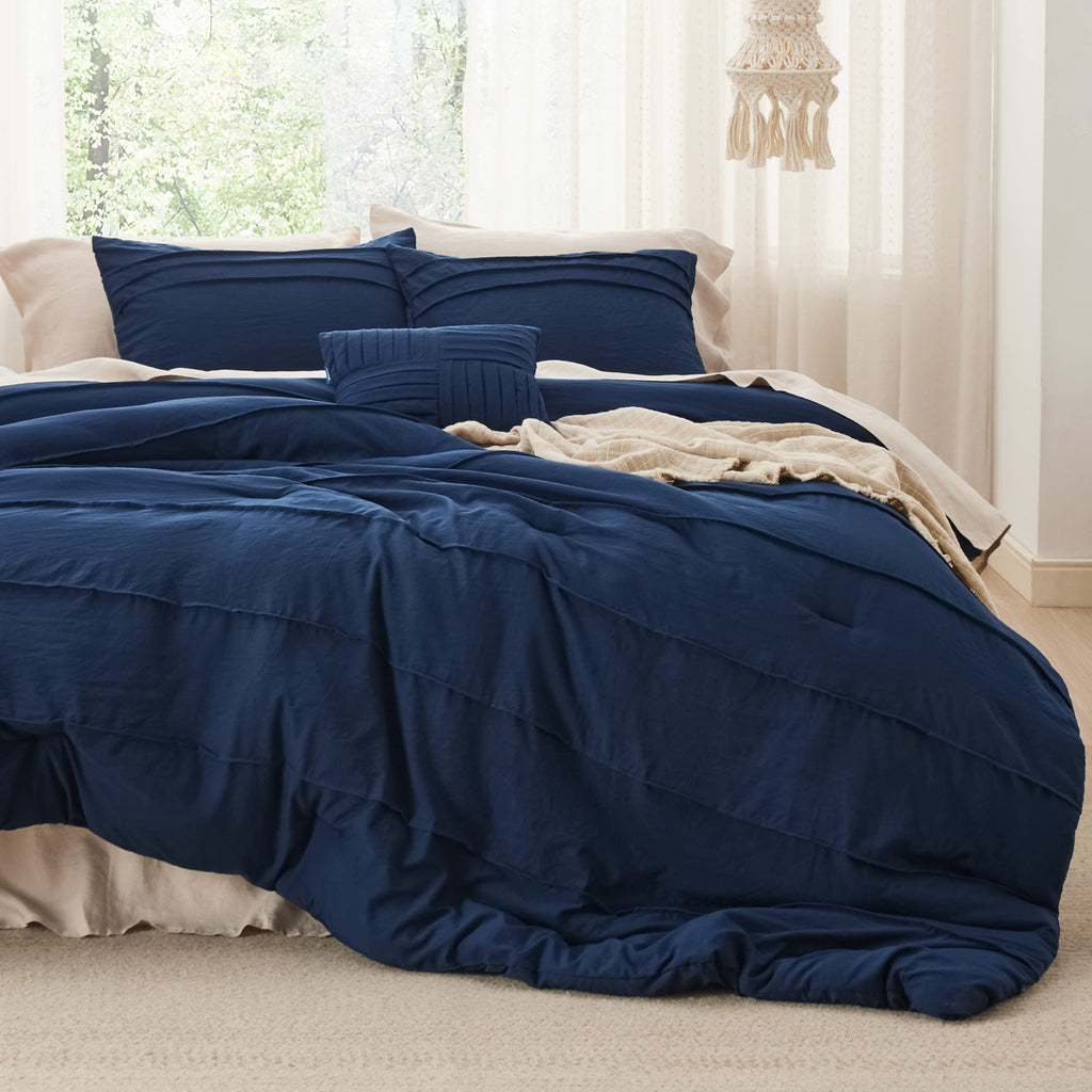 Comforter Set 4 Piece, Navy Boho, Pinch Pleat, All-Season