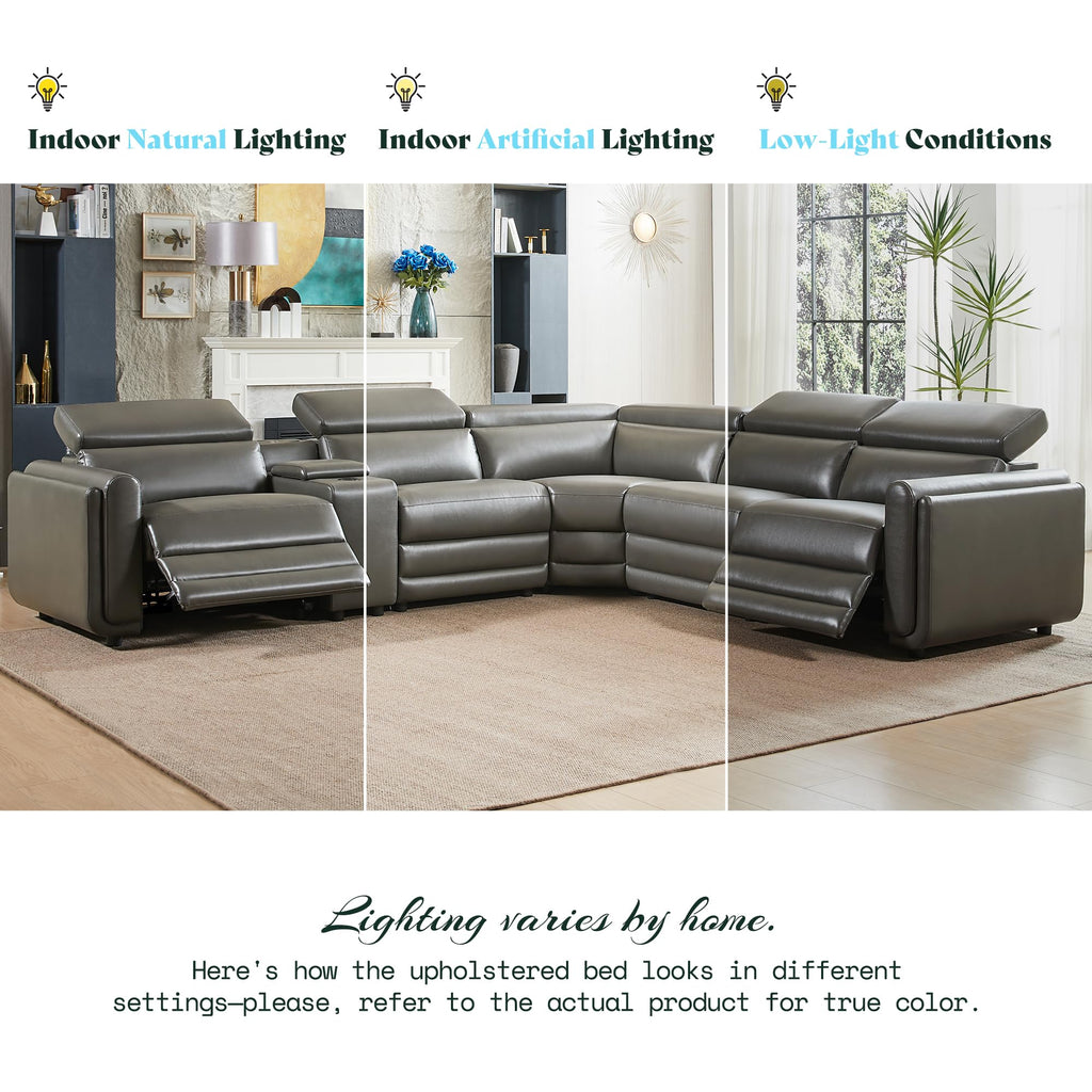 Oversized Power Recliner Sectional Sofa, Leather Recliner Sofa, Dark Grey