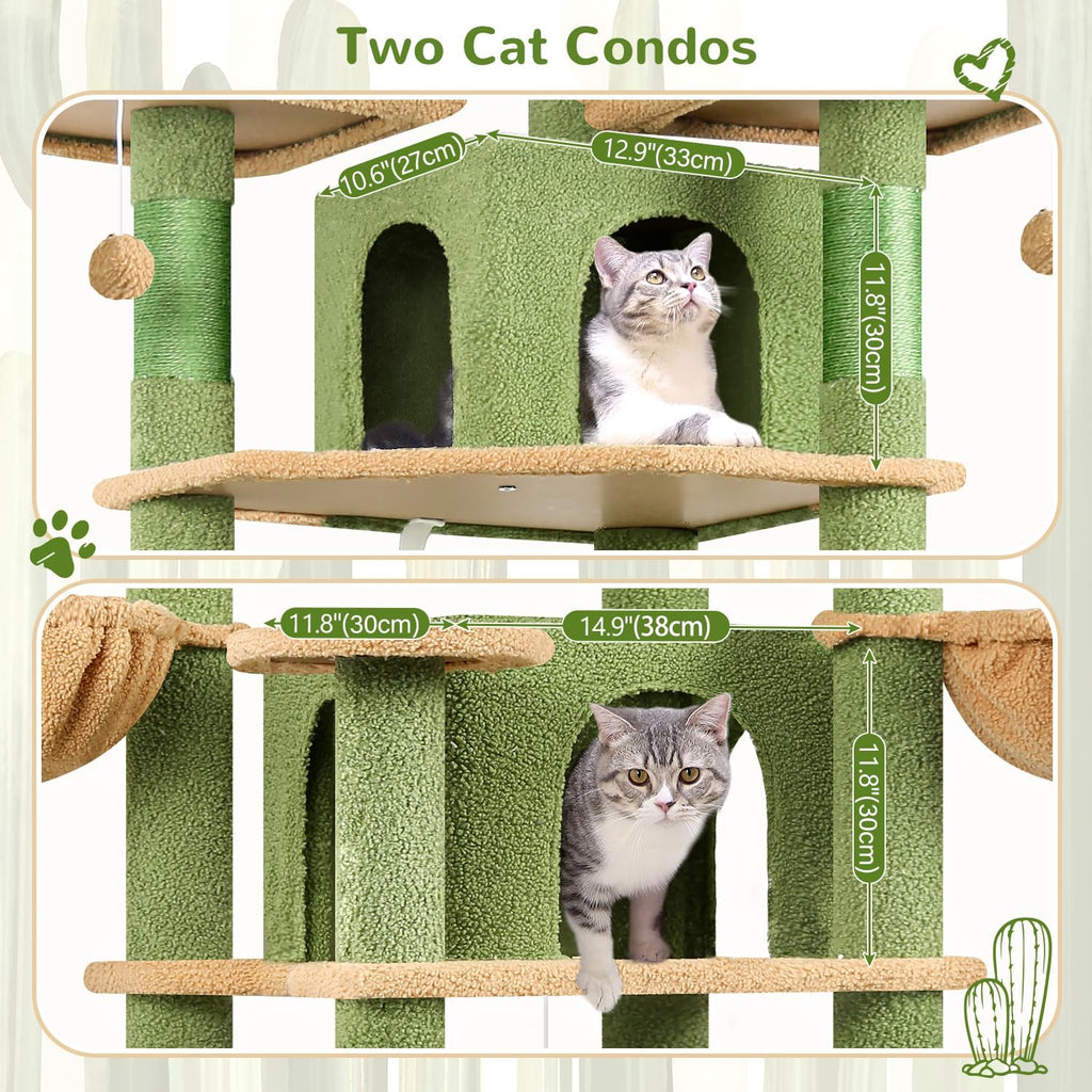 Big XXL Cactus Cat Tower for Indoor Multiple Cats, Green