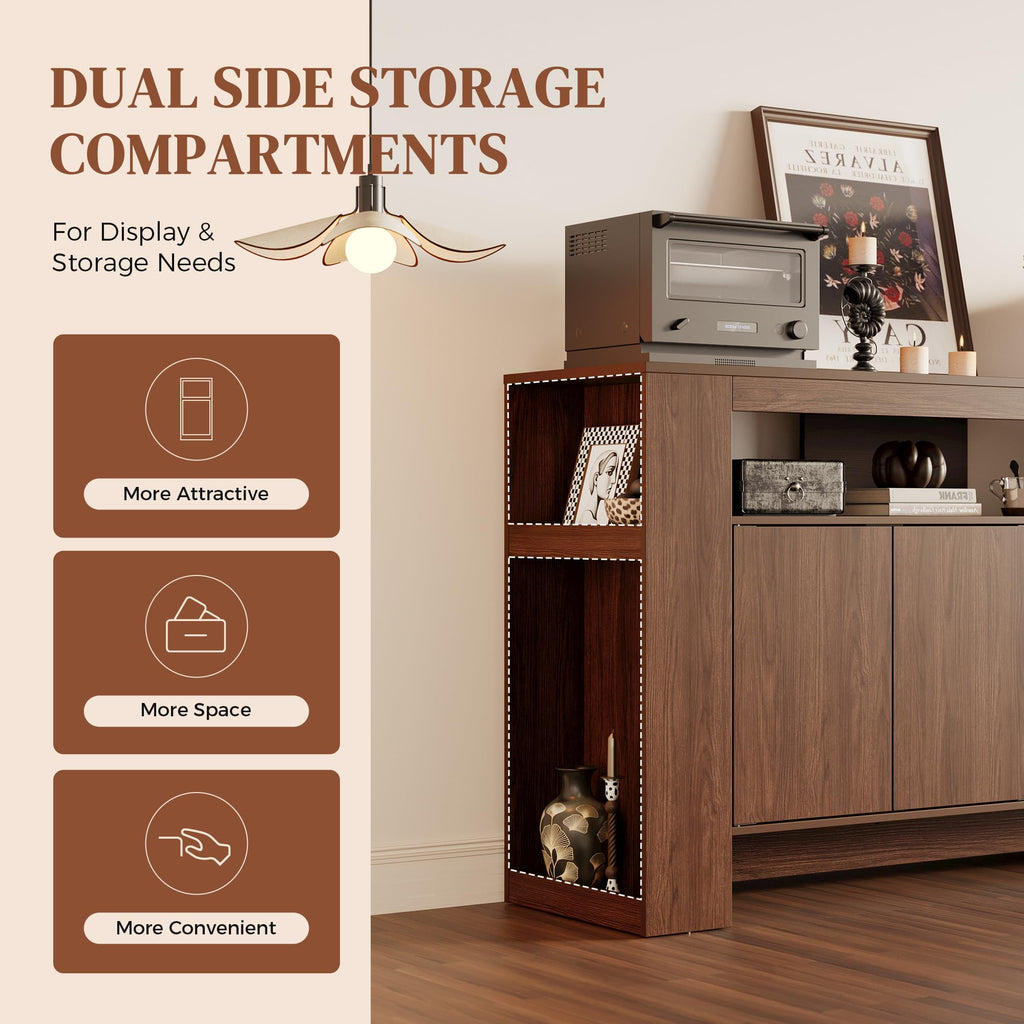Modern Sideboard Buffet Cabinet with Open Storage & 2-Tier Side Storage
