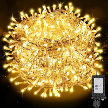 200FT 600LED Christmas Lights Plug ,Warm White Waterproof Fairy Lights with Timer/8 Modes, Christmas Tree Lights