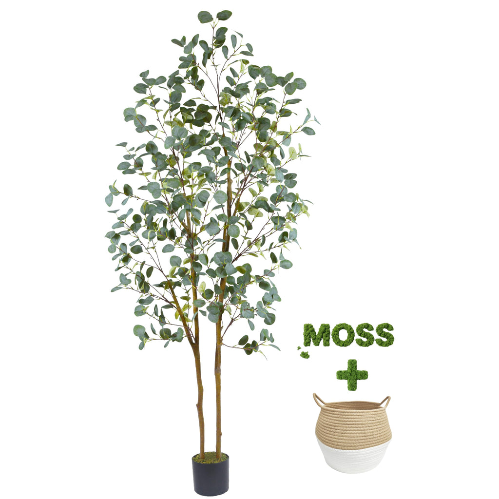 Artificial Eucalyptus Tree 7ft Tall Fake Plant with Basket