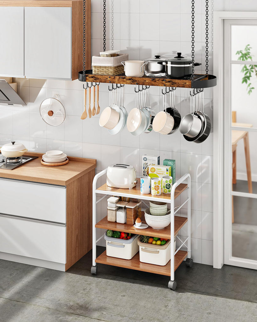 Hanging Pot Rack, Space-Saving Pot Hanger, Ceiling Pan Hanging Rack with 16 Detachable S Hooks, Sturdy