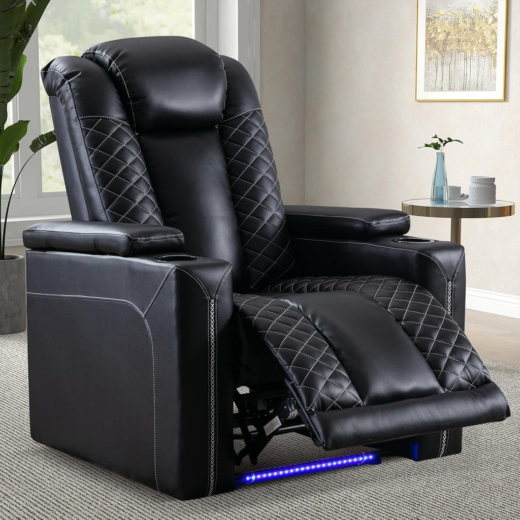 Electric Power Recliner Chairs, Soft PU Leather Single Seat Home Theater Seating with USB Ports, Reclining Sofa Chair