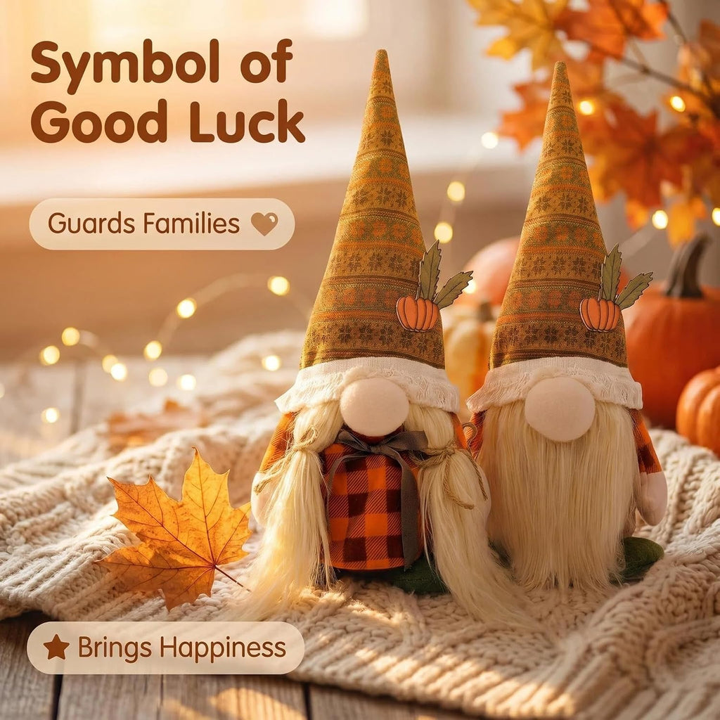 Fall Decorations - Thanksgiving Pumpkin Gnomes Decor - Set of 2