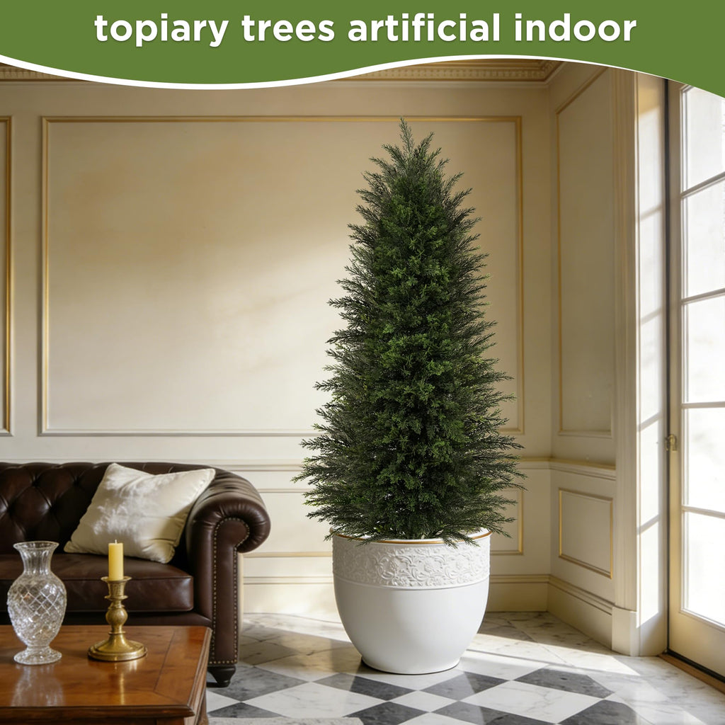 6FT Artificial Cedar Topiary Tree for Outdoor Front Porch