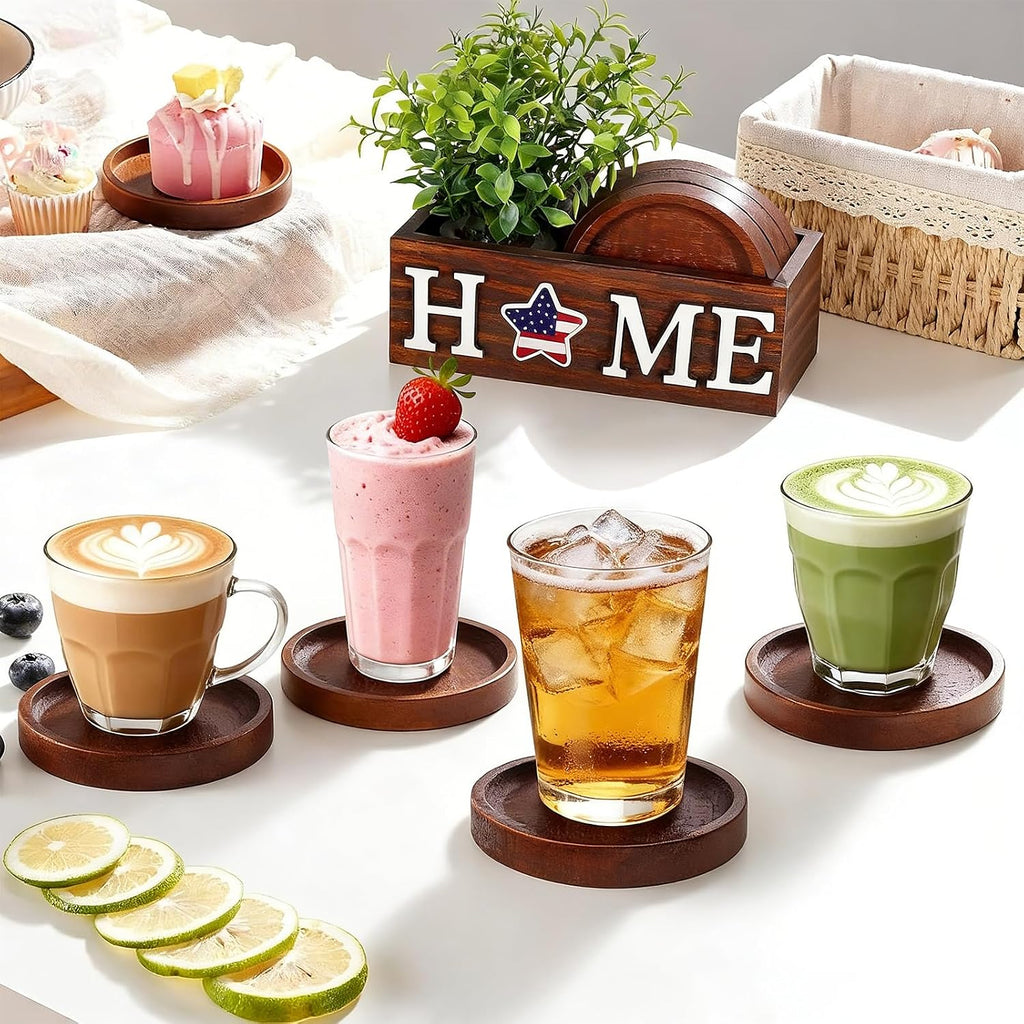 Wood Coasters for Drinks with Holder for Table Decor - Set of 4
