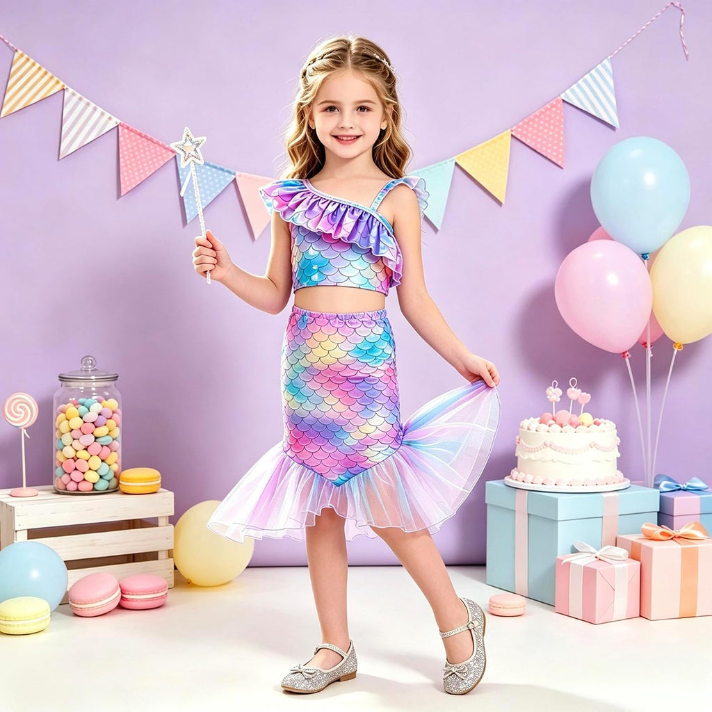 Girls Swimsuit 3 Pcs Bathing Suits Tankini Set with Cover Ups Skirt 7