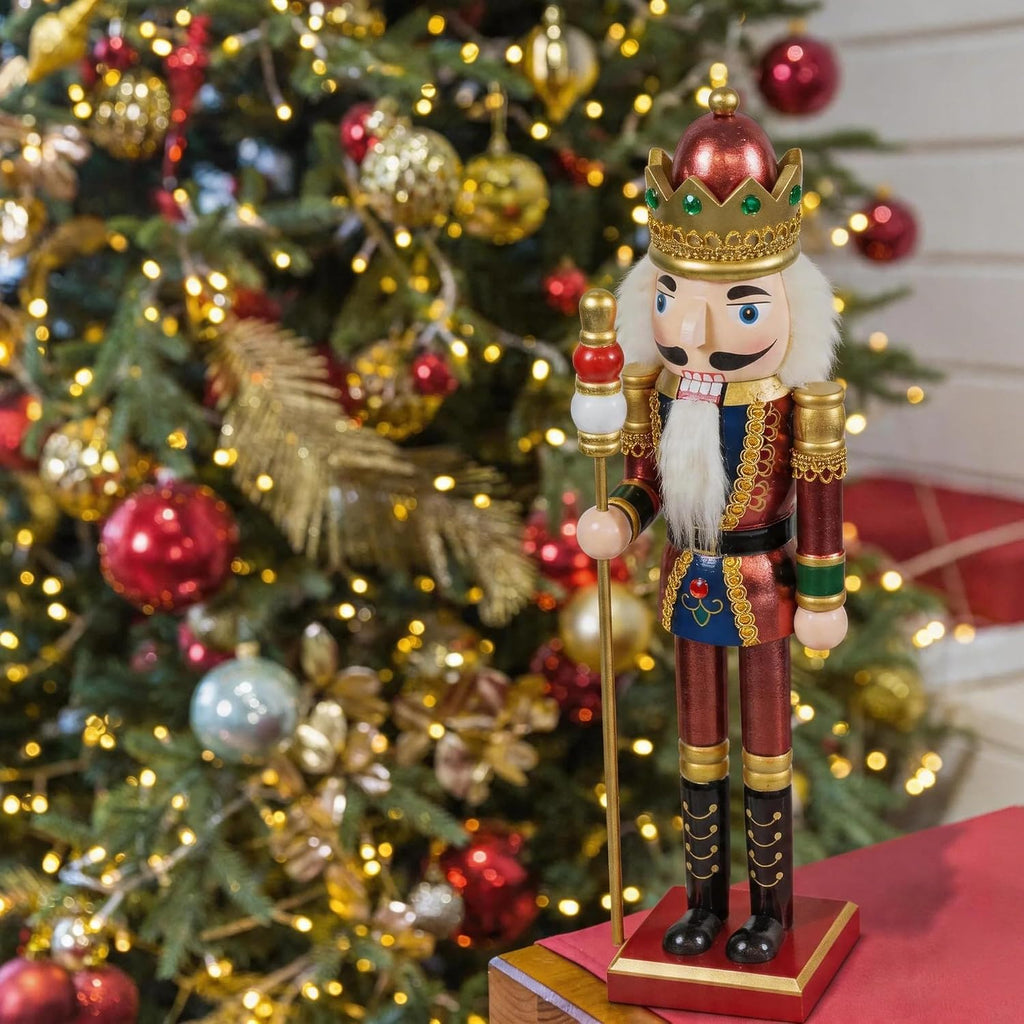 Christmas Nutcracker Set of 3 15-Inch Wooden King and Soldier Nutcracker Figurine Display Set for Christmas