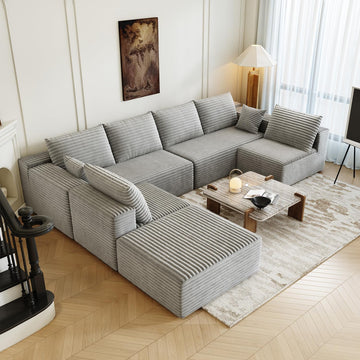 139.4" Modular Sectional Sofa, Oversized U-Shaped Minimalist Couches with 2 Middle Seats and 1 Ottoman Chaise, Modern
