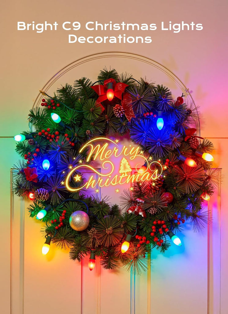 C9 LED Christmas Lights Outdoor, 100 FT 100 Multi-Colored Connectable C9 String Lights for Christmas Tree Patio