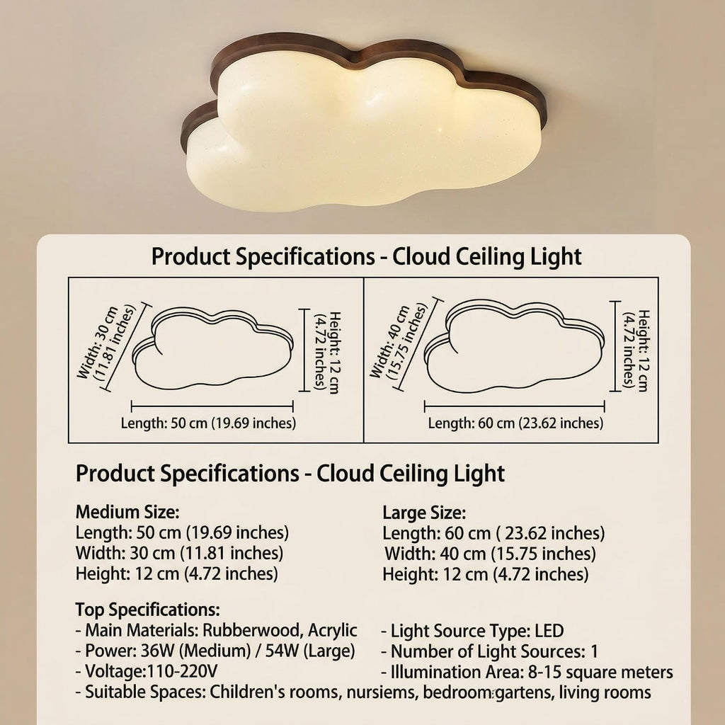 Modern Cloud LED Ceiling Light, Wood Flush Mount Ceiling Lamp with Acrylic Shade, Warm White Neutral Cool White