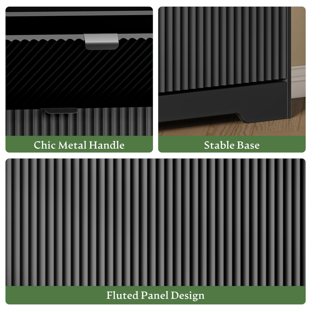 Shoe Storage Cabinet with 4 Flip Drawers, Hidden Slim Wood Shoe Organizer with Modern Fluted Panel, Freestanding