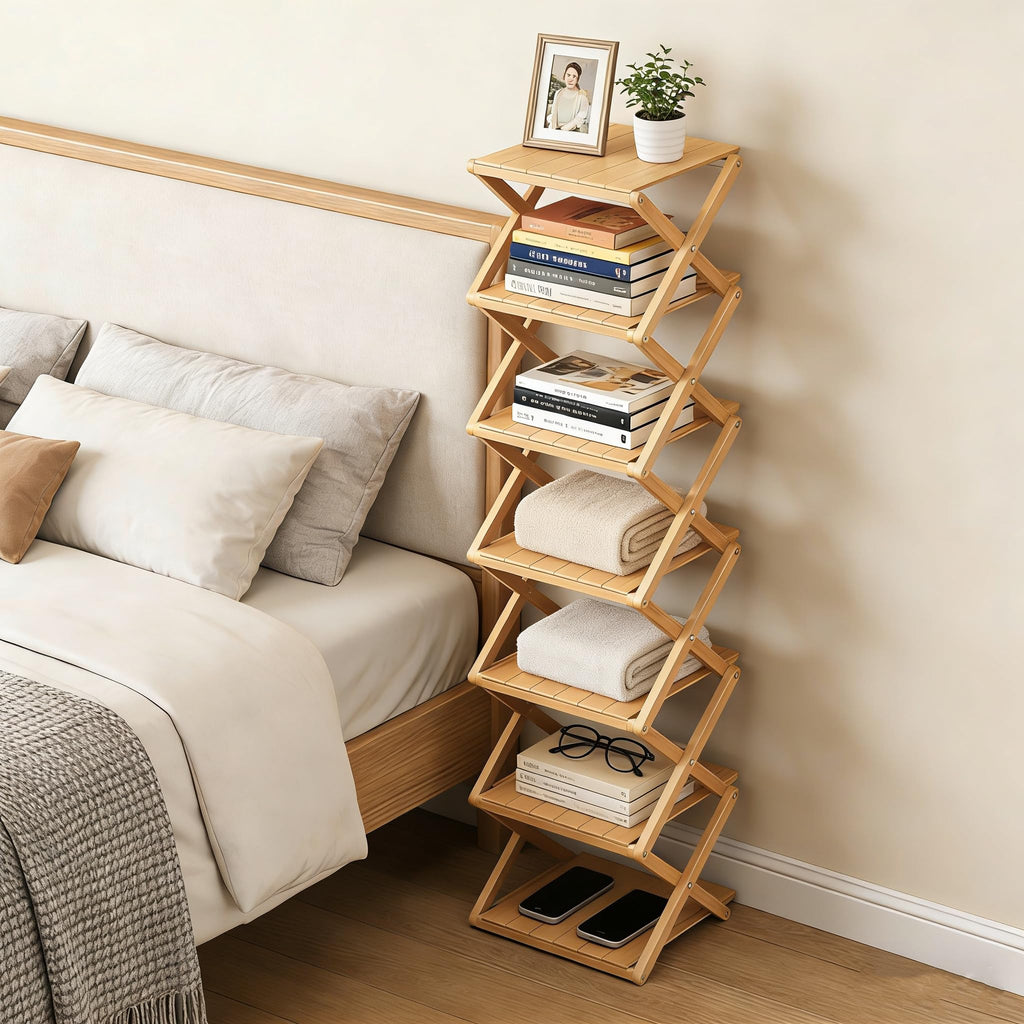 Bamboo Shoe Rack - No Assembly Required, Tall Narrow Foldable Shoe Organizer, Space-Saving Multifunctional Shelf s