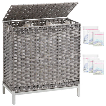 Laundry Hamper with Lid, 35 Gal 3-Bag Clothes Sorter, Gray
