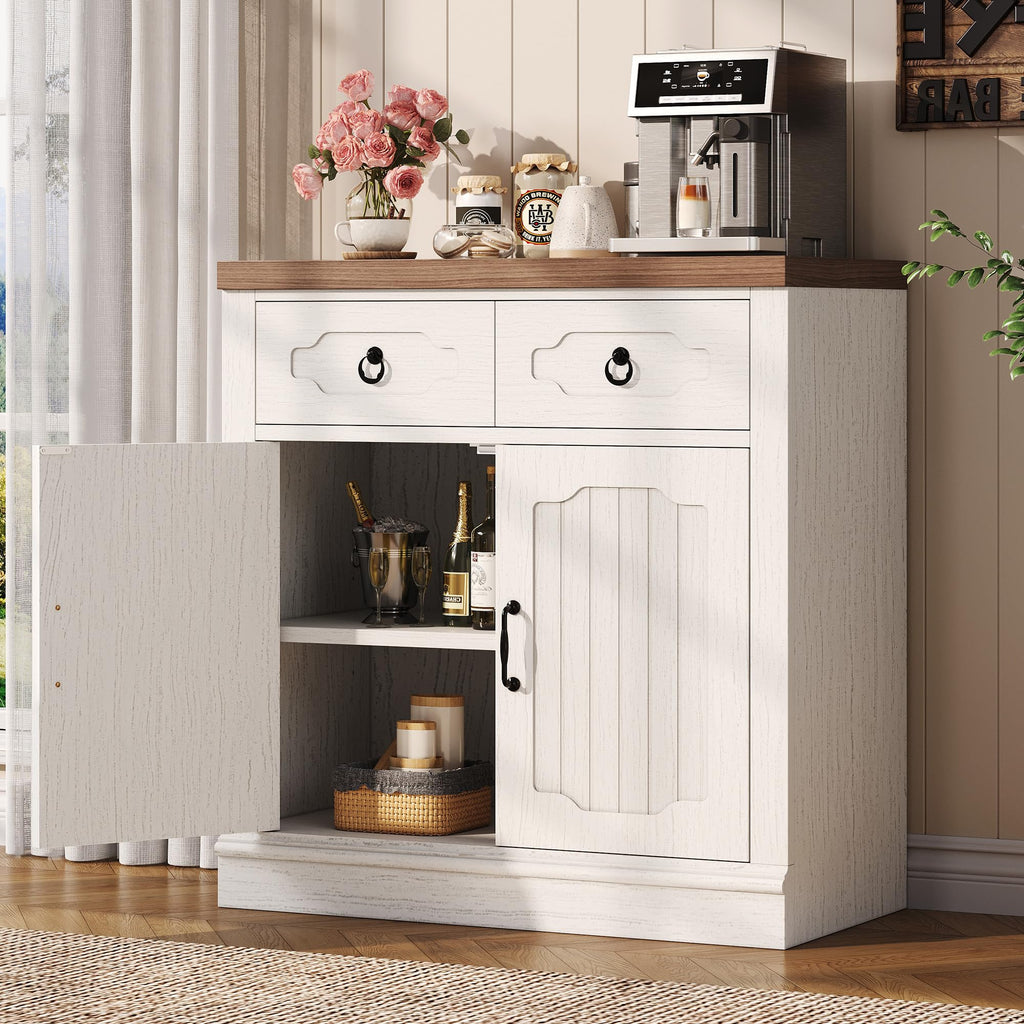 Buffet Cabinet with 2 Drawers, 32" Sideboard Buffet Storage Cabinet with Doors and Shelves, Farmhouse Coffee Bar