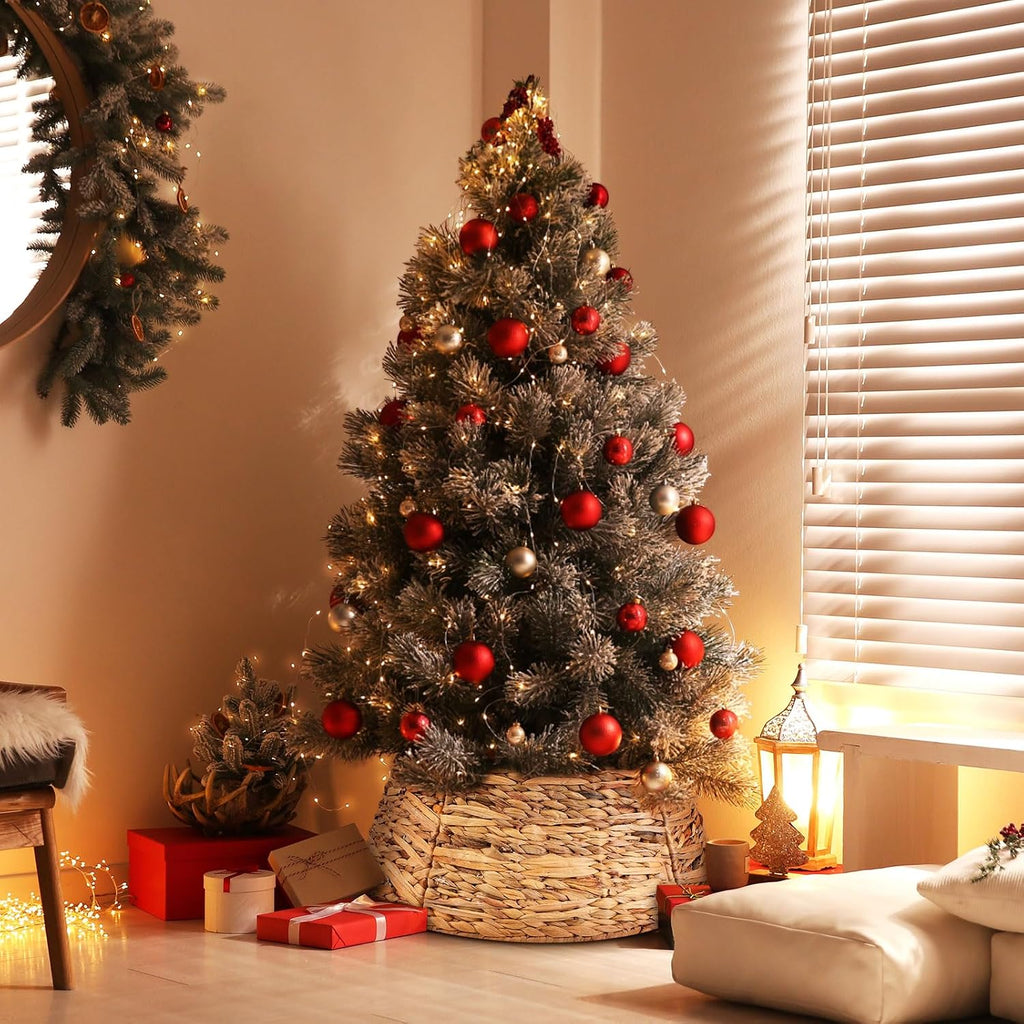 26 Inch Christmas Tree Collar Basket, Large Woven Hyacinth Rustic Christmas Tree Base Cover Skirt for Holiday