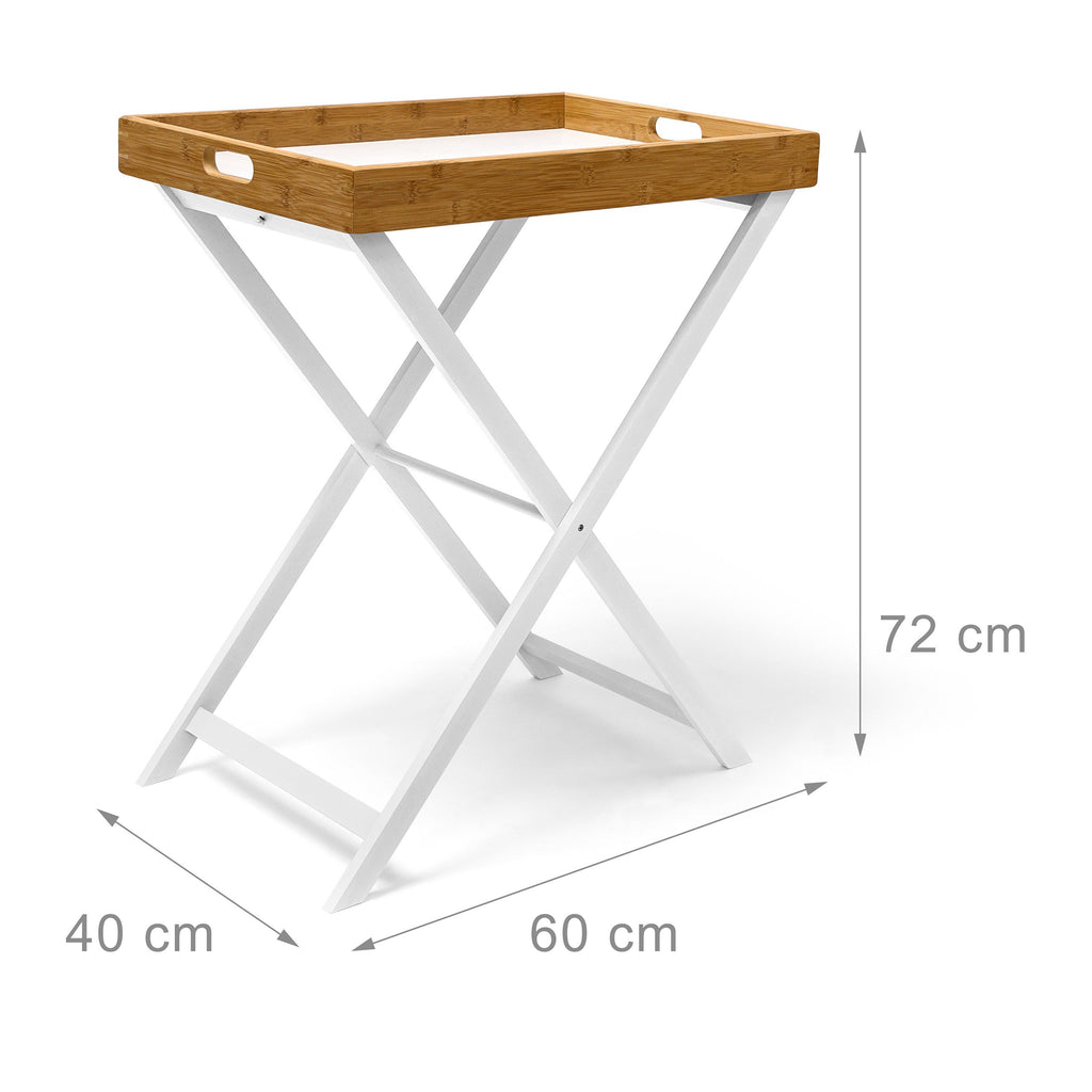 Couch Table Made of Wood and Bamboo 72 x 60 x 40 cm Side Table with Tablet and Frame Folding Table Plus Serving Tray