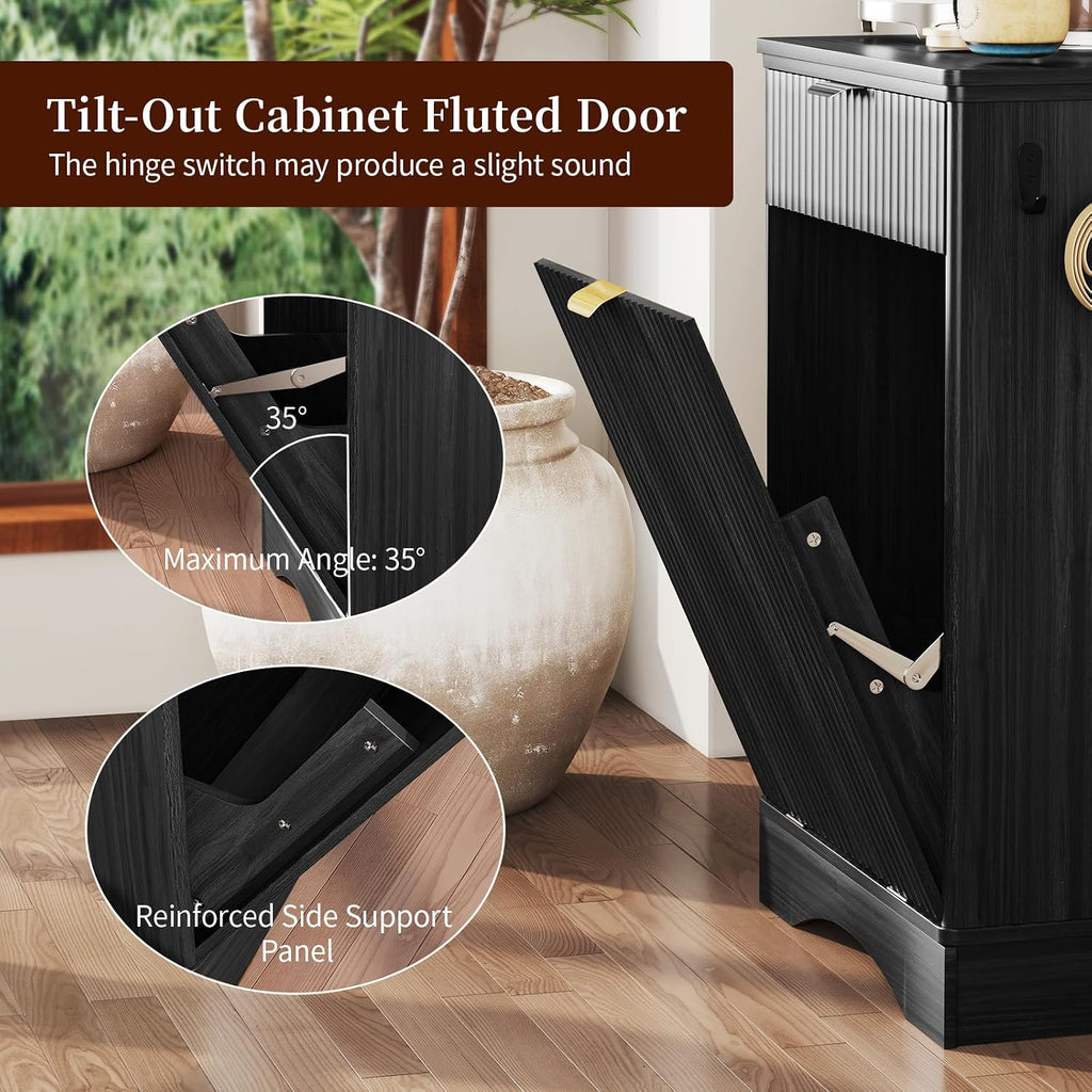 Tilt-Out Trash Cabinet with Dog Feeding Station, Pet Food Storage, Black
