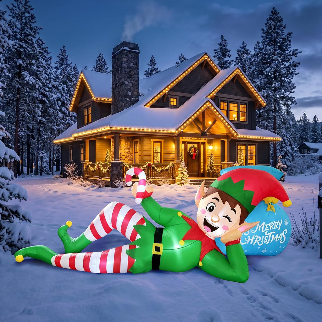 10FT Christmas Inflatables Lying Elf Outdoor Yard Decoration