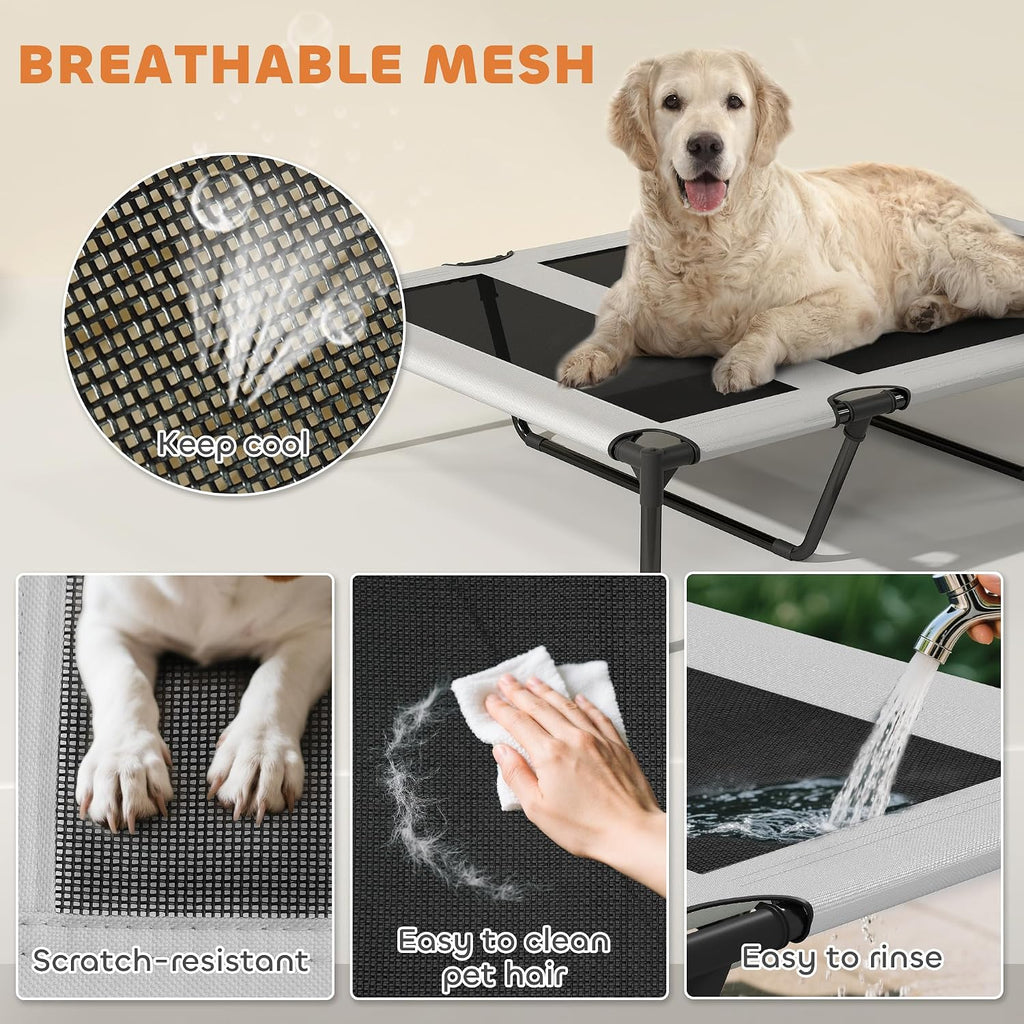 Elevated Dog Bed with Cooling Pad, 42" x 30" x 37", Light Gray