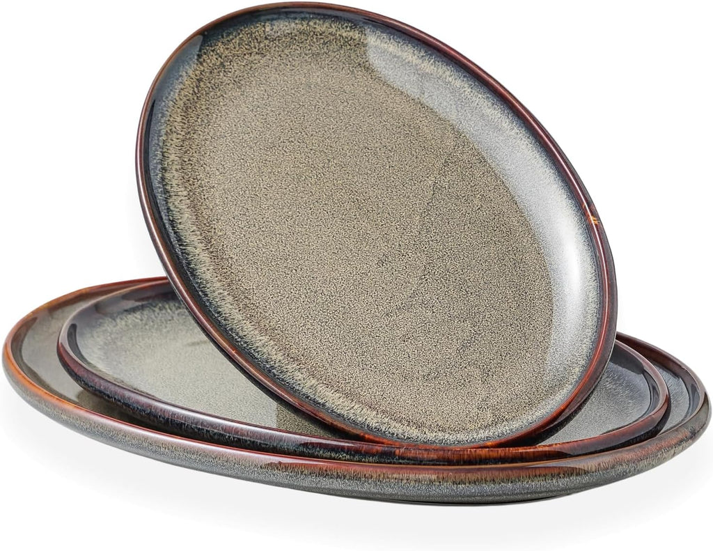 Ceramic Large Serving Platters- Set of 3 Oval Platters for Entertaining. Modern Kitchen Dishes for Dinner, Fruit