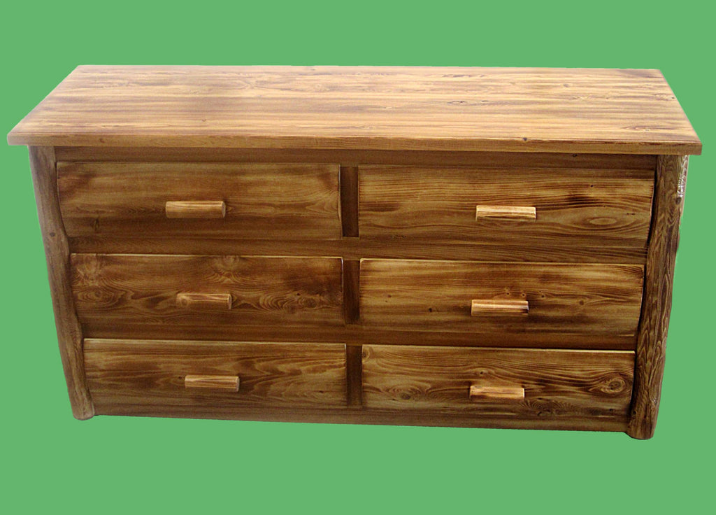 Log Dresser [6 Drawer] - Torched Cedar/Dovetail / 100% Solid Wood/Amish Handcrafted in USA