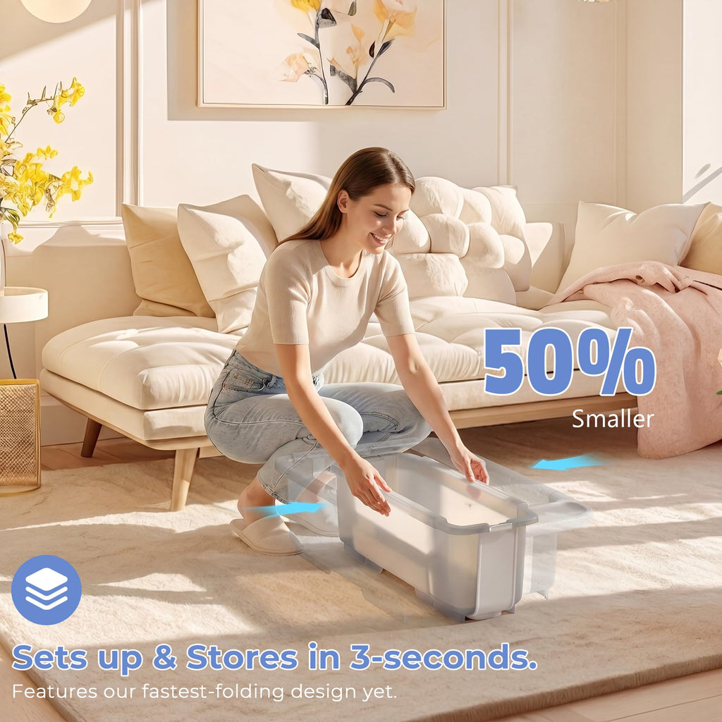 Collapsible Baby Bathtub with Stand - Clear Big Baby Bath Tub with Thermometer | Parents Spine Save Infant Baby Tub