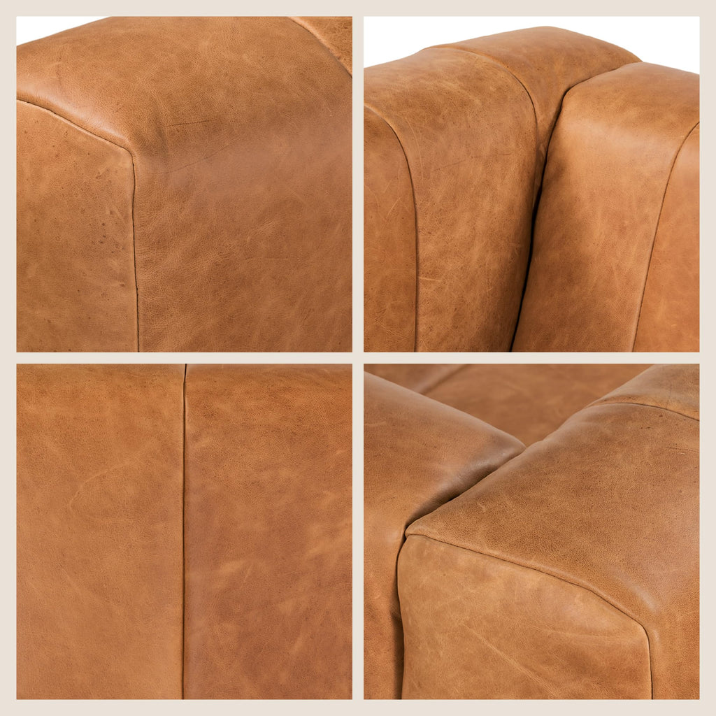 Canale Sofa - 86" Channel-Tufted Italian Leather Couch - Cognac Tan Full-Grain Pure-Aniline or Semi-Aniline Leather