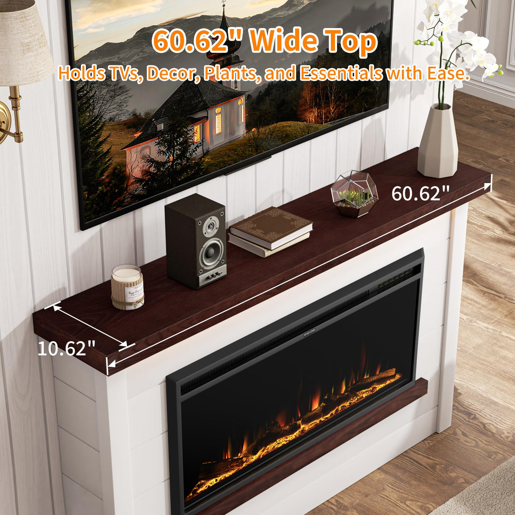 60" Electric Fireplace with Mantel, Fireplace TV Stand with 42"Electric Fireplace Heater, Shiplap-Style Surround with
