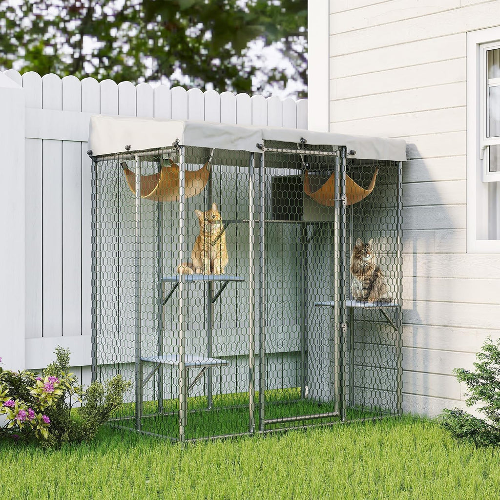 Outdoor Cat Houses, Small Cat Cage with Window Access, Cat Shelter with Walk-in Platform/Resting Box/Weatherproof