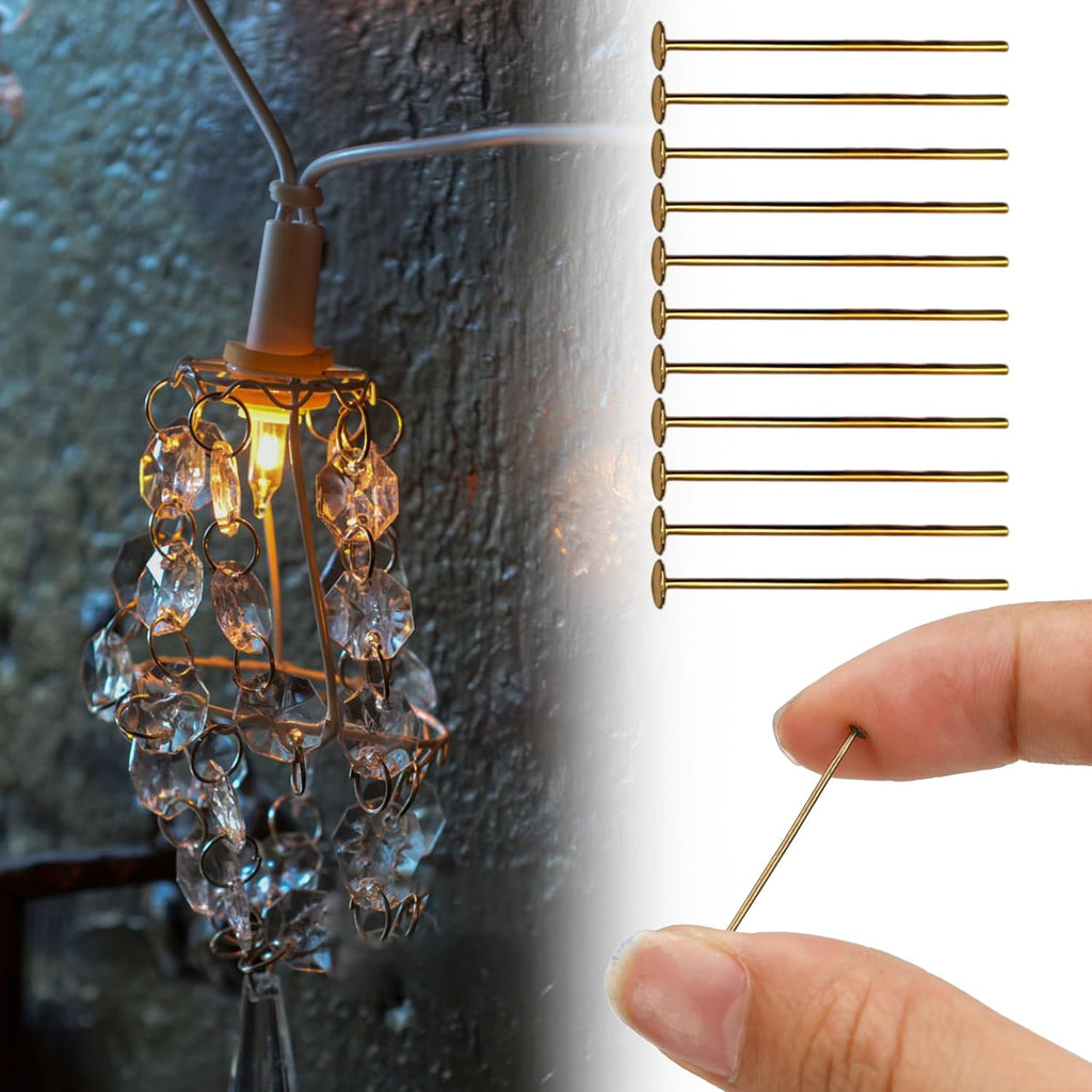 100pcs 1"/ 26mm Antique Chandelier Pins, Flat Head Pin Replacement Parts Crystal Hooks Straight Pins to Hanging Prism