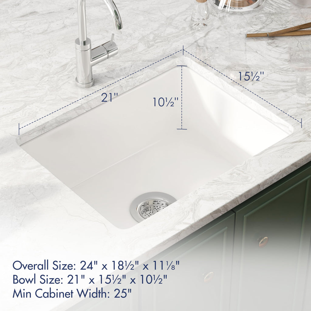 24 x 19 Inch Undermount or Drop In Fireclay White