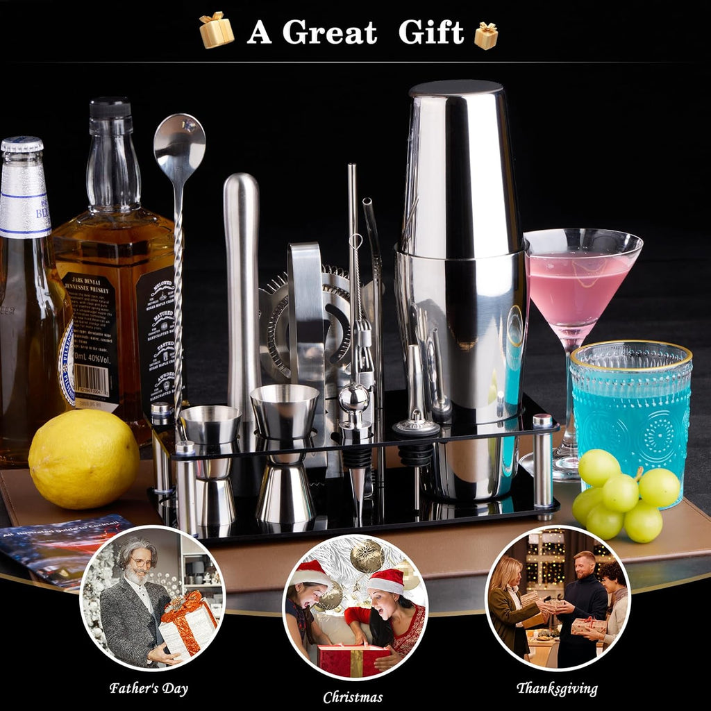 Cocktail Shaker Set Bartender Kit : 15-Piece Bar Tool Set with Acrylic Stand Bars Set with All Practical Bar