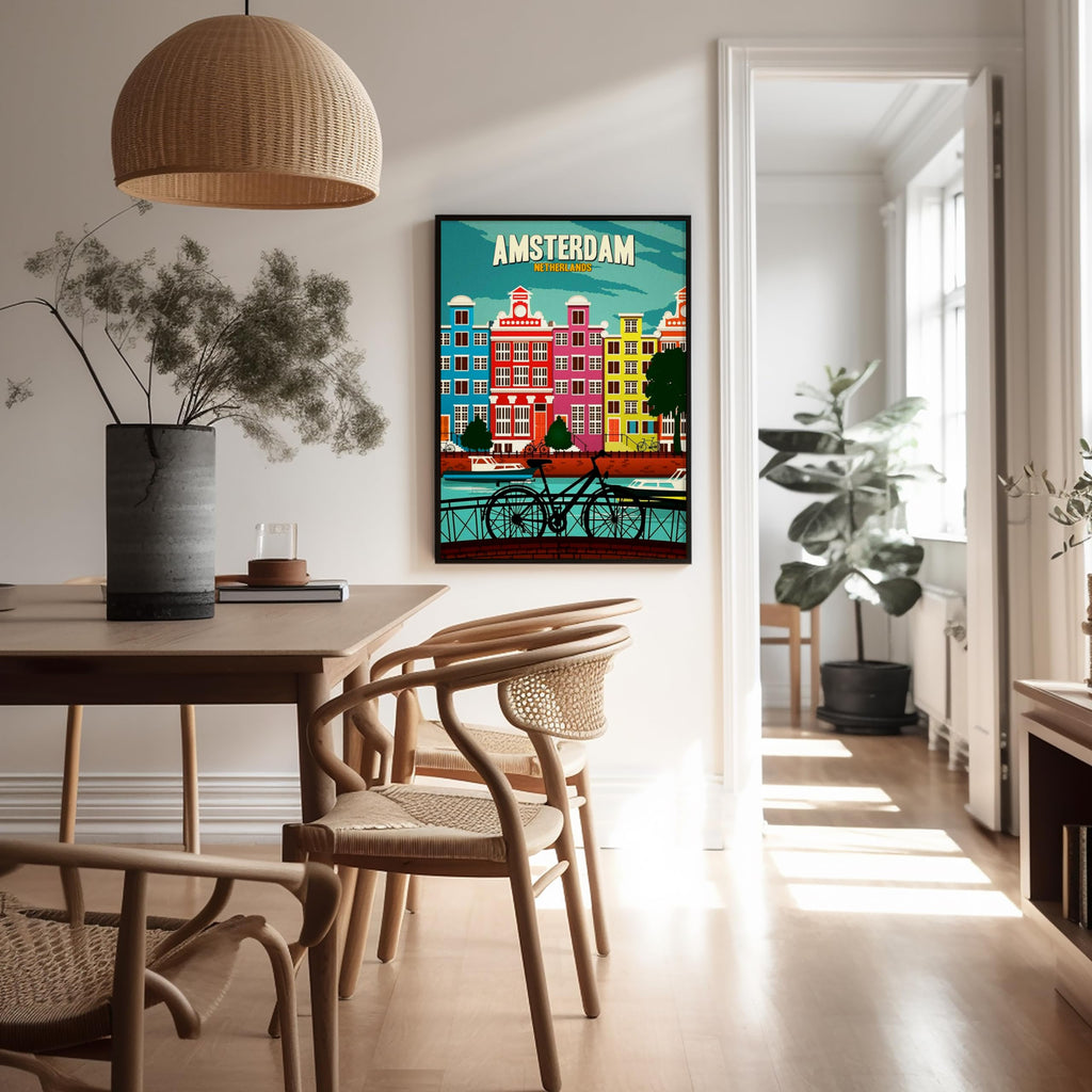 Master Vintage Travel Poster - Retro Amsterdam Print - Netherlands - Architecture - Gift for Men, Women, Travel Lover
