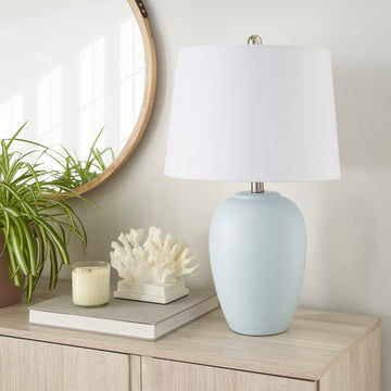 Home 23" Coastal Blue Ceramic Pot Table Lamp, Dining Entryway, with White Shade
