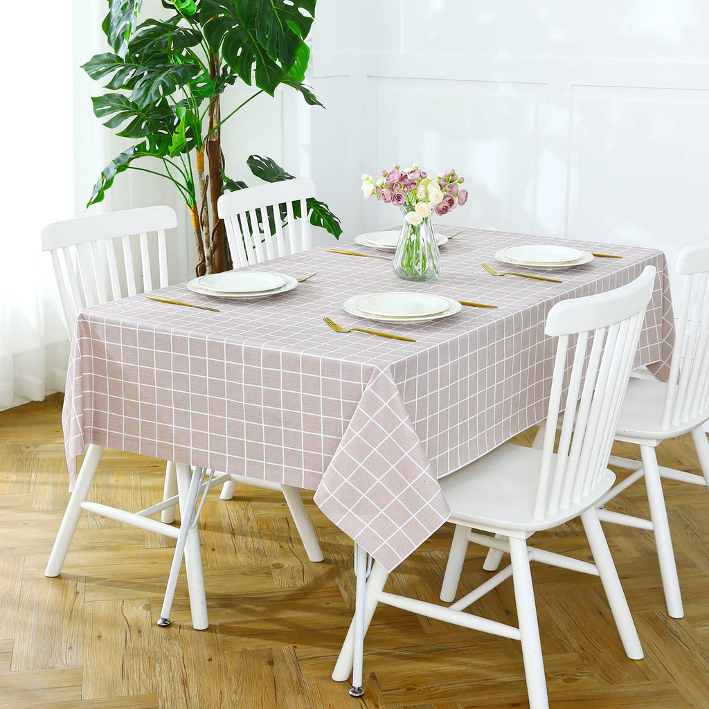 Checkered Vinyl Tablecloth, Rectangle 60 x 102, Sand