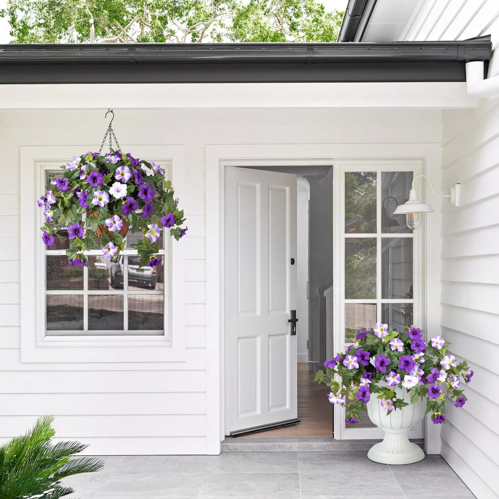 Artificial Hanging Fake Flowers with Basket Plants for Outdoor Decor