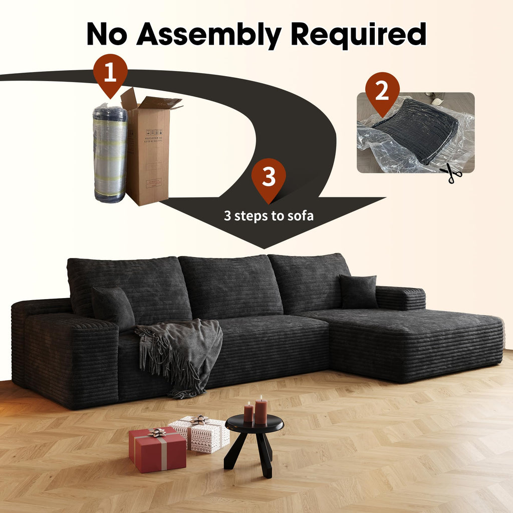 Oversized L Shape Modular Sectional Sofa with Right Facing Chaise Lounge, Wide Deep Seat Compressed Corner