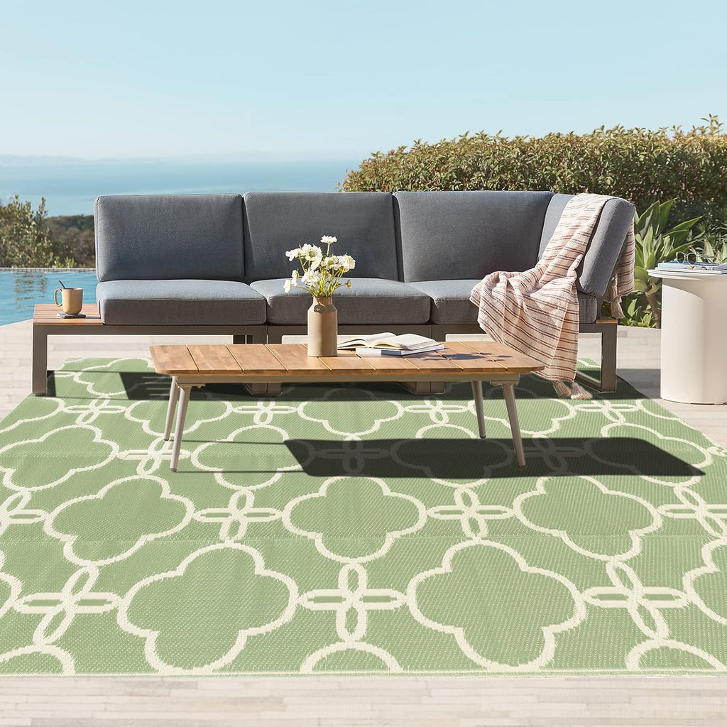 Ashler Sage Green Outdoor Plastic Straw Rug Waterproof for Patio, Clearance Reversible Camping Mats,