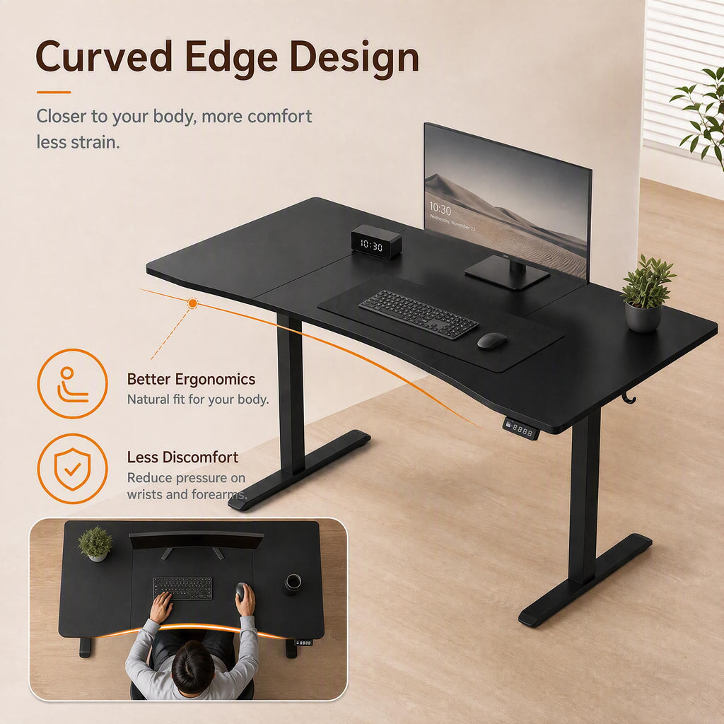 63x32 Electric Standing Desk, Curved Black Desktop