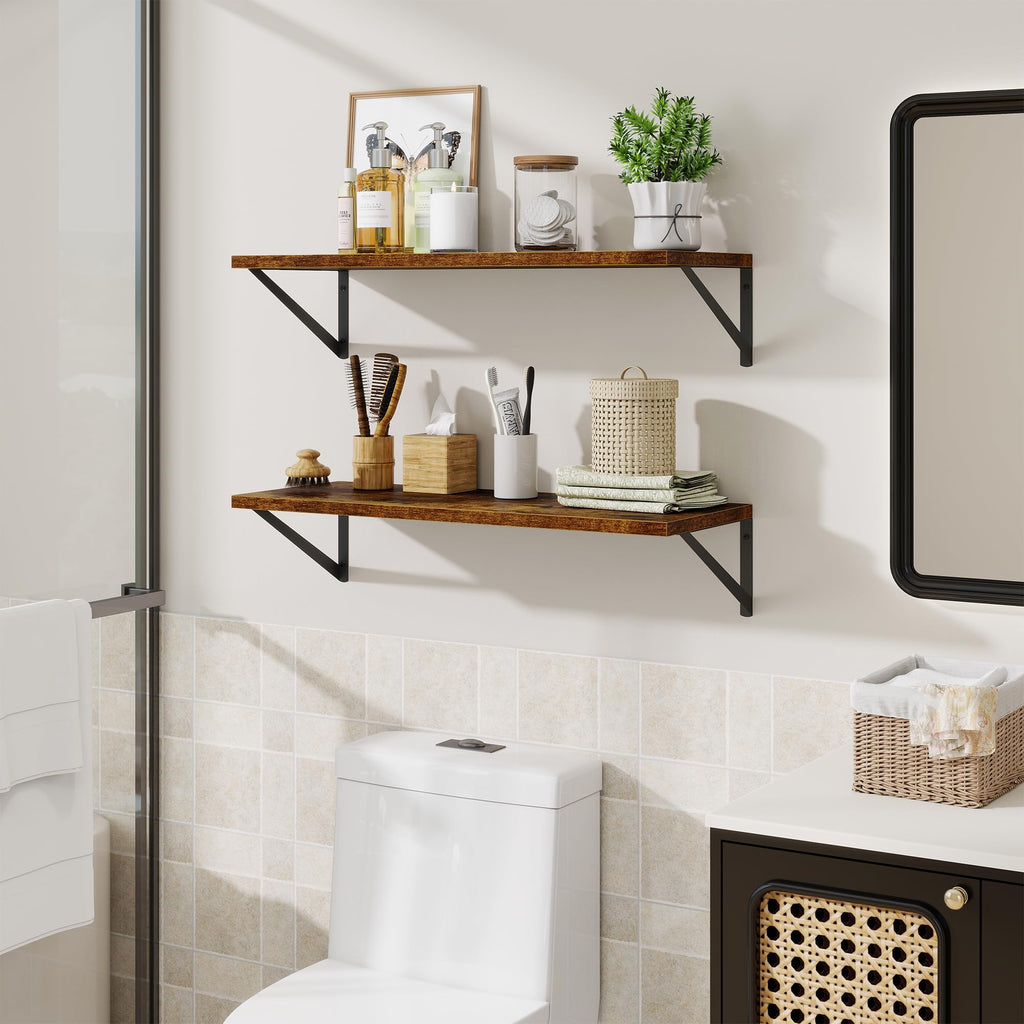 Deep Floating Shelves for Wall, 30" Wx10 D Wood Floating Shelf Set of 2, Sturdy Metal Bracket Wide Display &