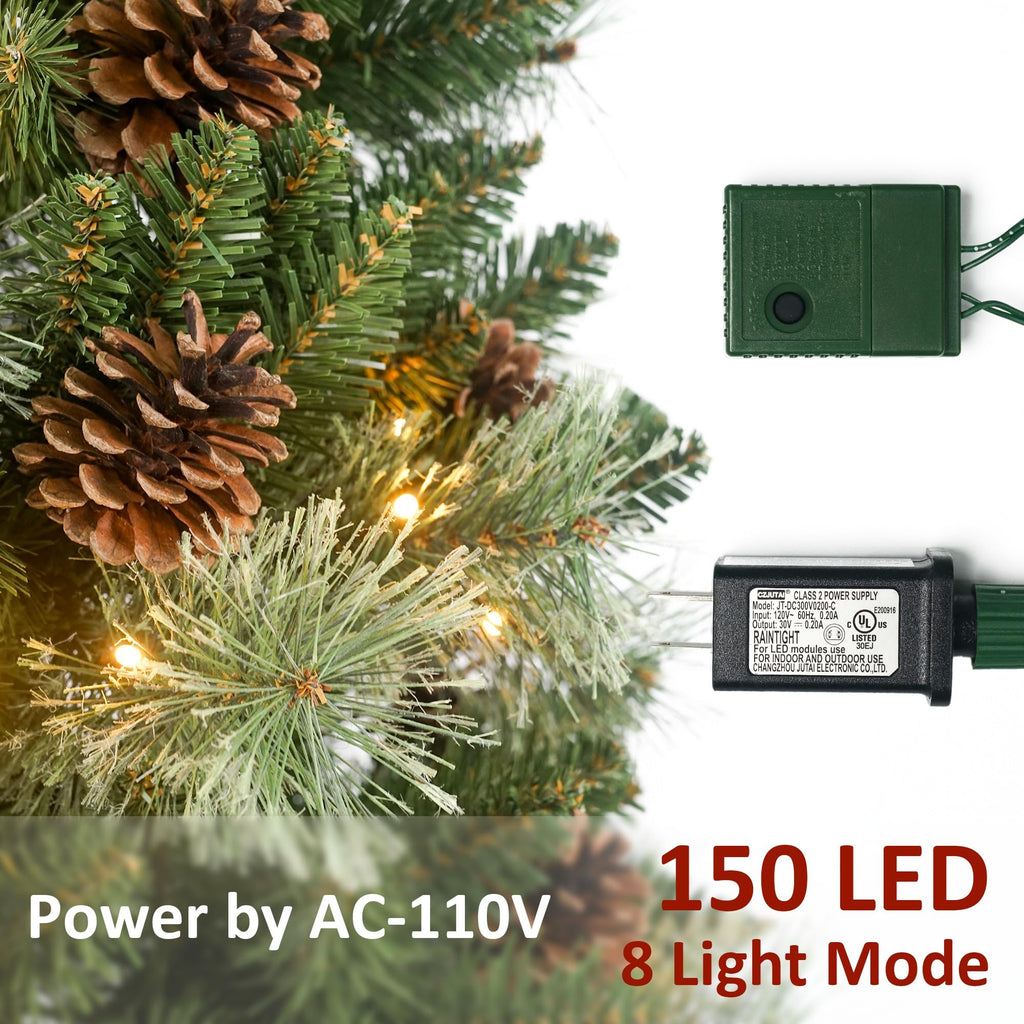 4 Ft Prelit Christmas Tree, Artificial Pencil Christmas Tree with 150 LED Lights, Pine Needles and Pine Cones Xmas